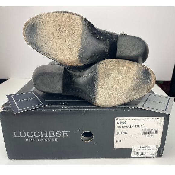 LUCCHESE Harley Ankle Boot Black Studded Womens (9 Leather Western‎ Boho Zip - Picture 8 of 13